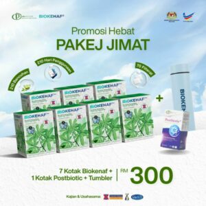 PAKEJ JIMAT (7 KOTAK BIOKENAF + 1 POSTBIOTIC + 1 TUMBLER )